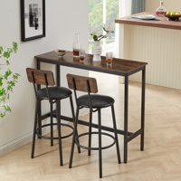 M&Ms - Bar Table Set With 2 Bar Stools Pu Soft Seat With Backrest, Rustic Brown, 43.31'' L X 15.75'' W X 35.43'' H.