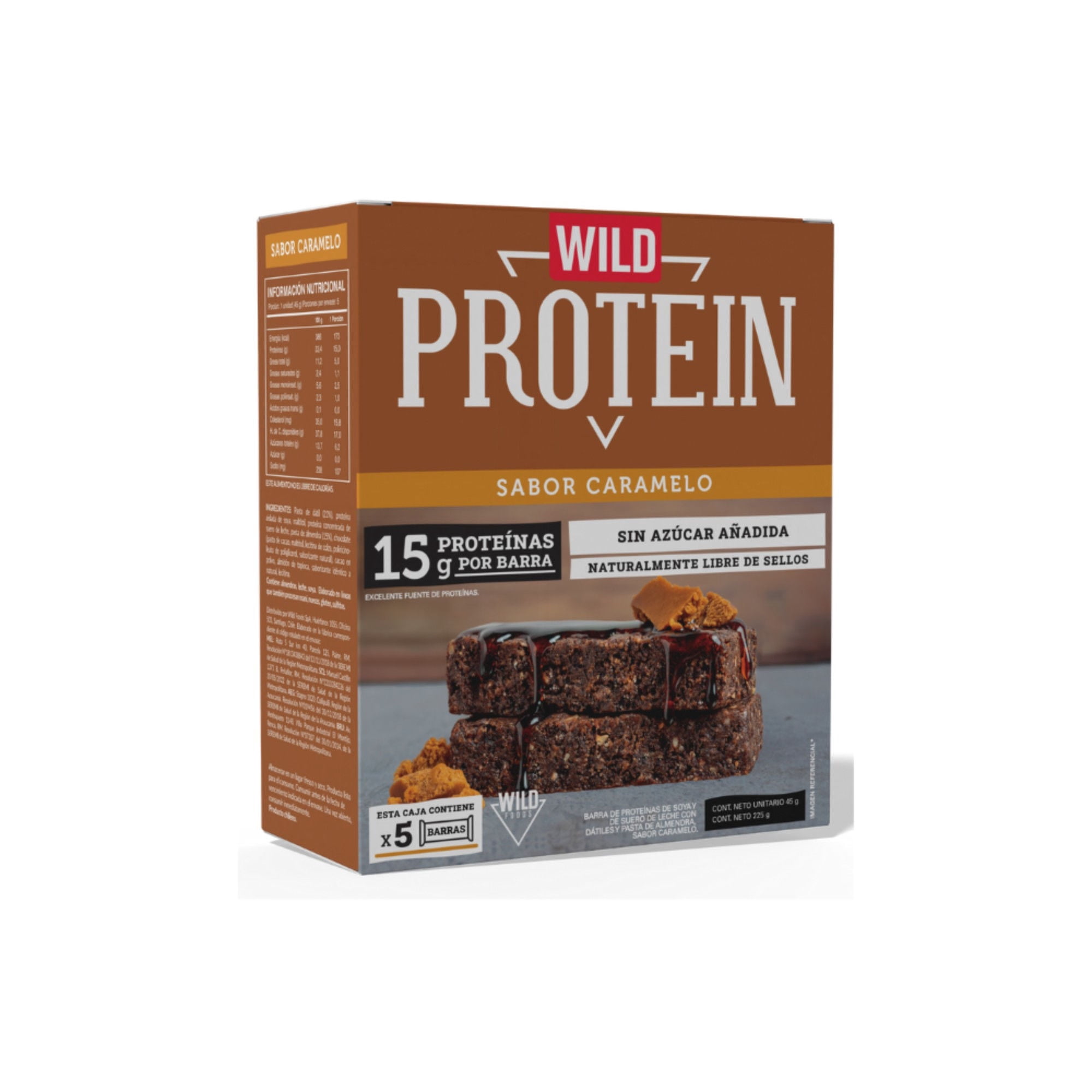 Barra Proteína Caramelo 5 Un 225 g Wild Protein