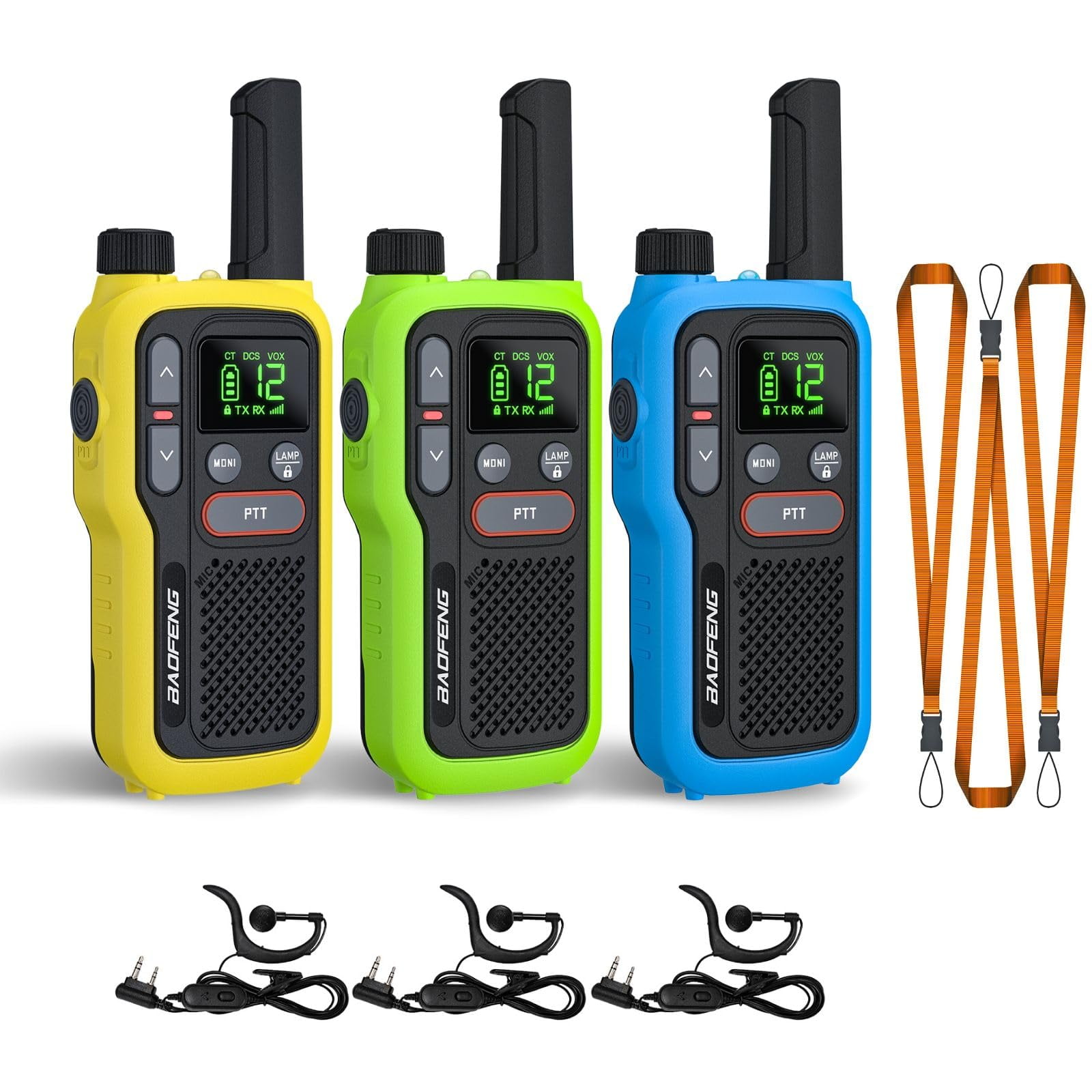 Baofeng - Walkie Talkies Gt 18 Para Niños Y Adultos Paquete De 3 Amarillo Verde Y Azul