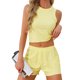 thumbnail image 1 of INSPIRE CHIC Pijamas para Mujer Camiseta sin Mangas Cuello Redondo Volante Fruncido Pantalones Cortos Elásticos Conjuntos Informales Amarillo, 1 of 6