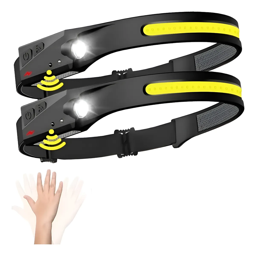 Genérico - X2 Linterna Led Cintillo Con Sensor Montado En La Cabeza Blanco Negro