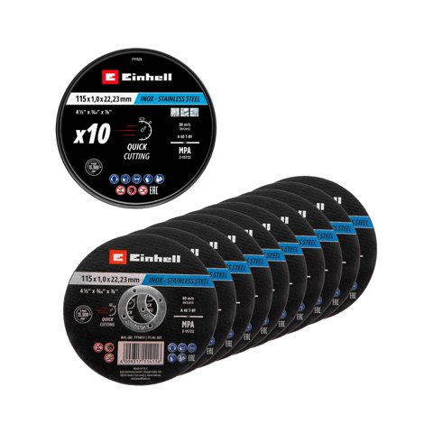 Set 10 Discos Corte Metal Inox 115X1Mm Einhell 49711525 Negro