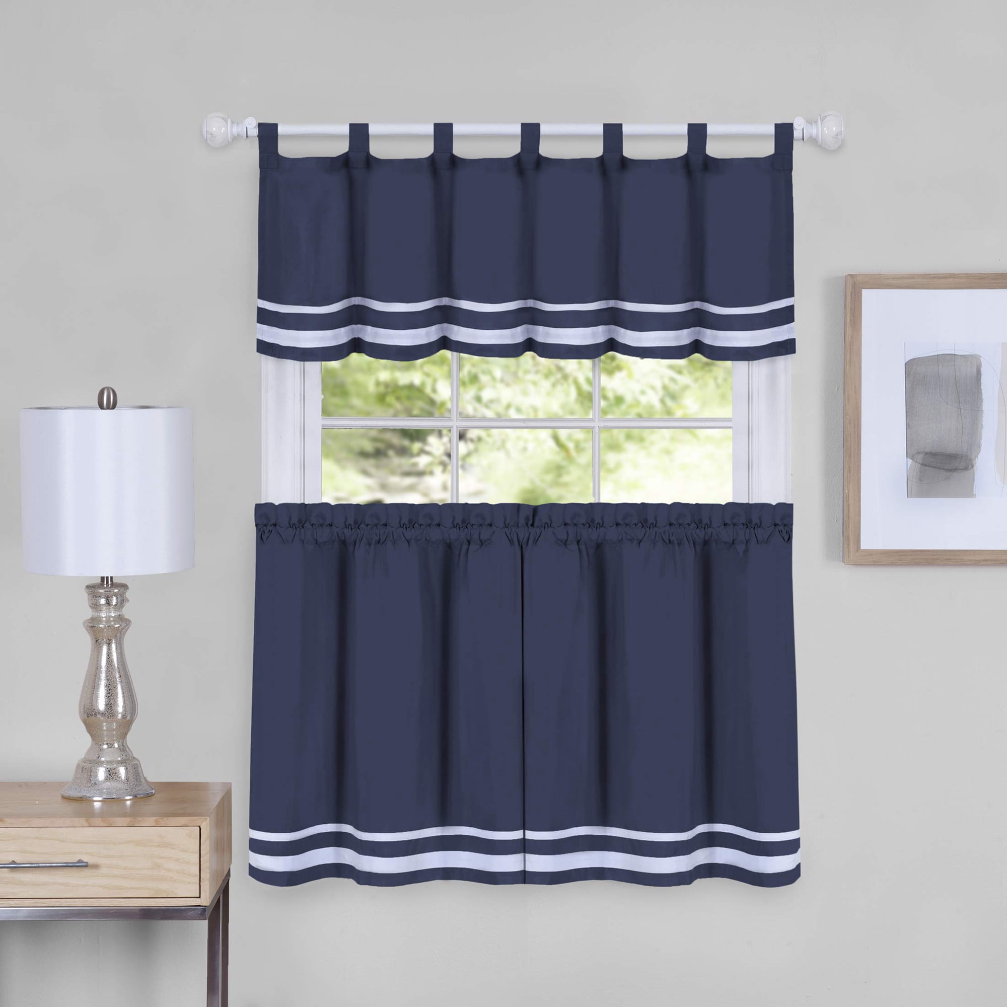 Juego De Cortinas De Ventana Y Cenefa Achim Dakota Navy
