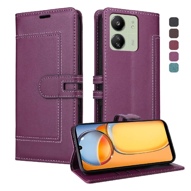 Premium Wallet Case for Xiaomi Redmi 13C with Card Slots & Kickstand, Flip Cover Purple