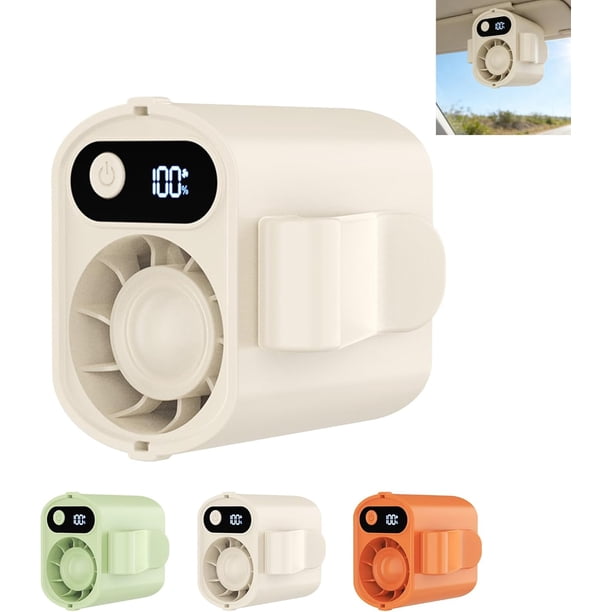 Ventilador coche rotación 360° pantalla LED USB recargable clip camping gimnasio