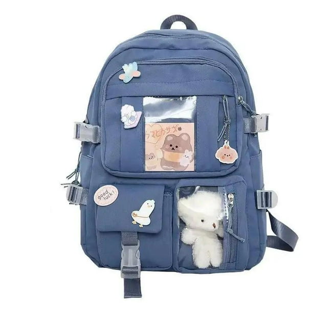 Preppy School Bag Student Backpack Nylon Cute Girl Backpack Badge Pendant Travel Bag Schoolbag