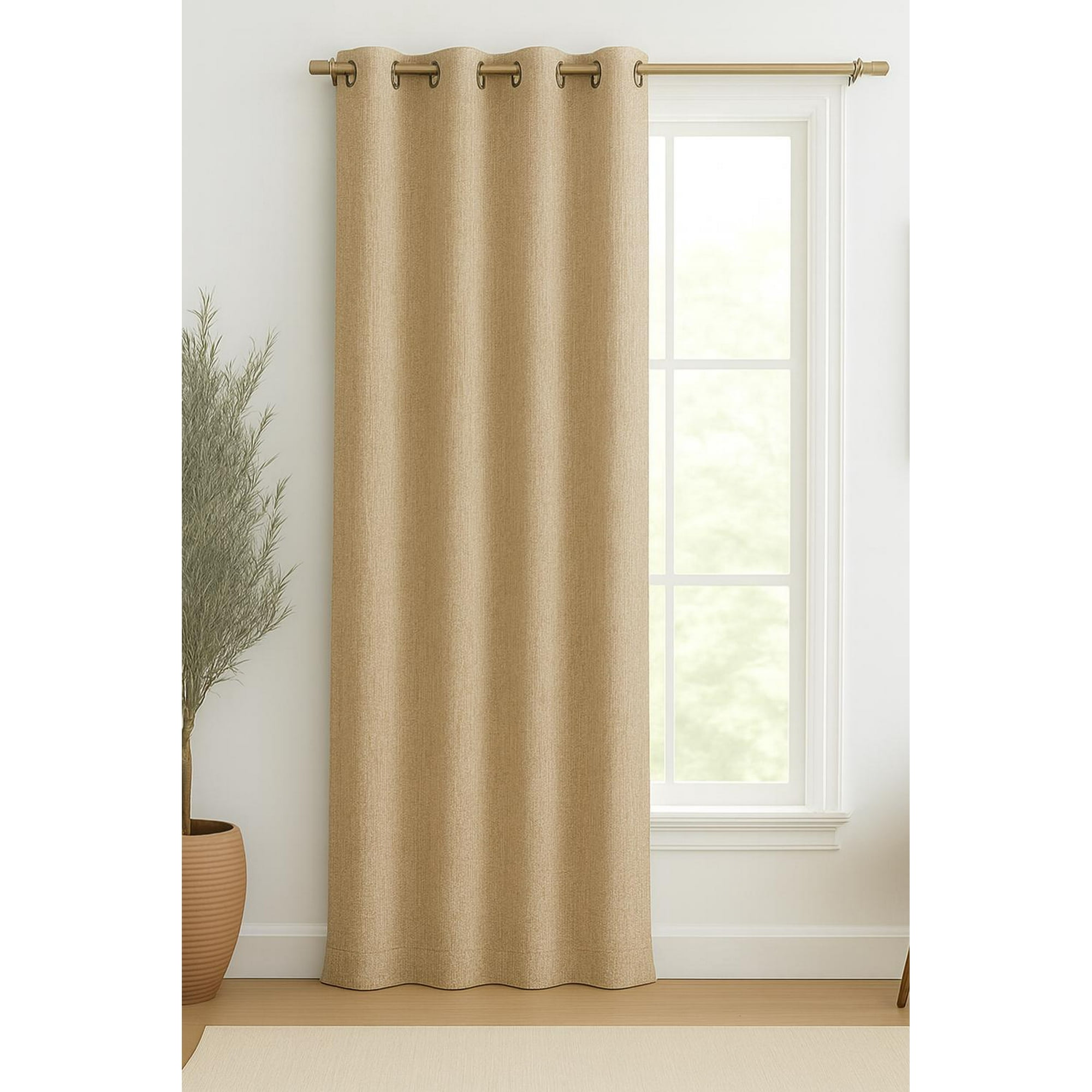 Clems - Cortina Engomada Termica 100% Blackout De Tipo Lino Caqui 140x225