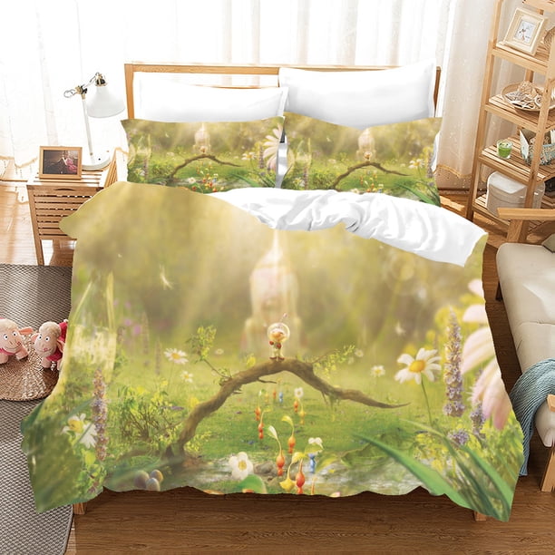 v2035 Bed Sheets Anime Pikmin Bedding Sets Duvet Cover Set With Pillowcase Twin Full Queen King Bedclothes Bed Linen 3-Piece Bedding Set (1 Duvet Cover + 2 Pillow Shams) Bed Sheets ju2035