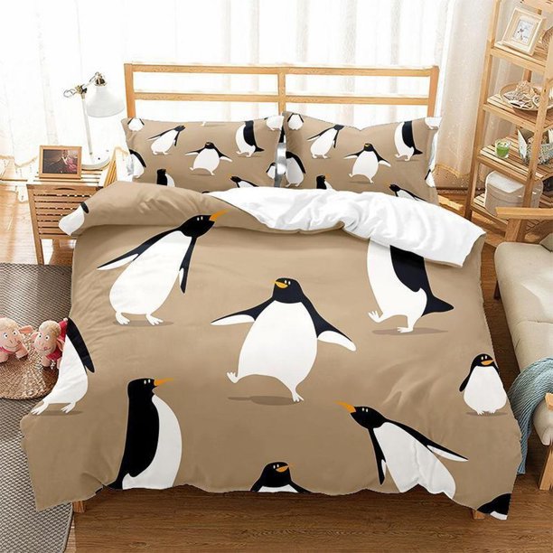Cartoon Dancing Penguin Animal Print Quilt Duvet Cover Set Kids3-Piece Bedding Set