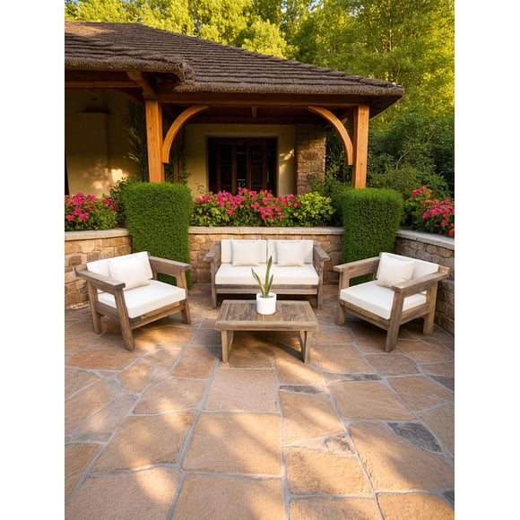 Terraza Rústica Modelo Mariand 4 Cuerpos Madera Color Roble Cojinería Crudo