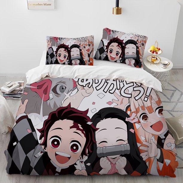 Demon Slayer Bedding Set Kamado Nezuko Duvet Cover Set Bedspread Pillowcase Bed Linen Kids Teen Gift Bed Sheets