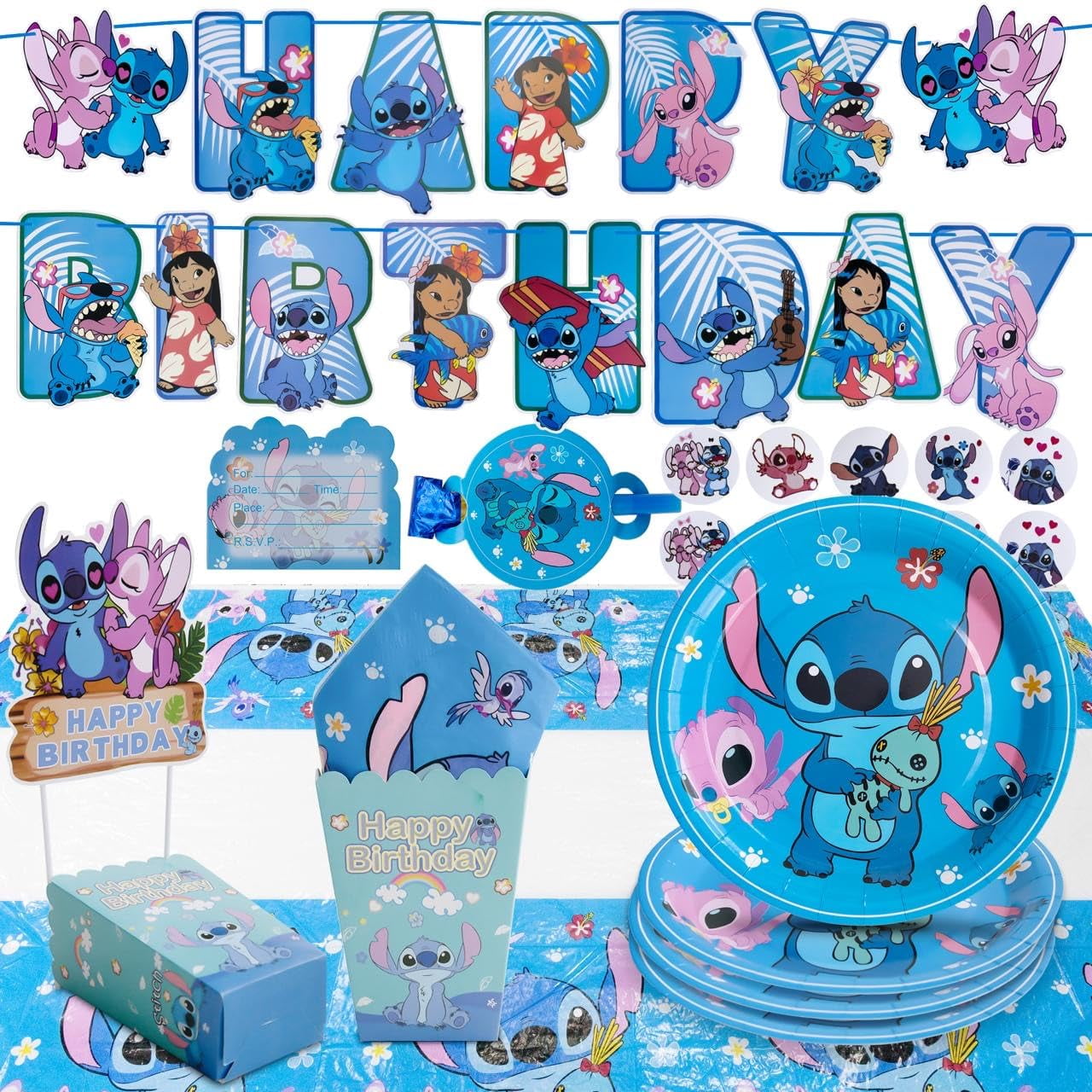 Set De Artículos De Fiesta Rovercci Stitch Kids Con Vajilla, 108 Piezas