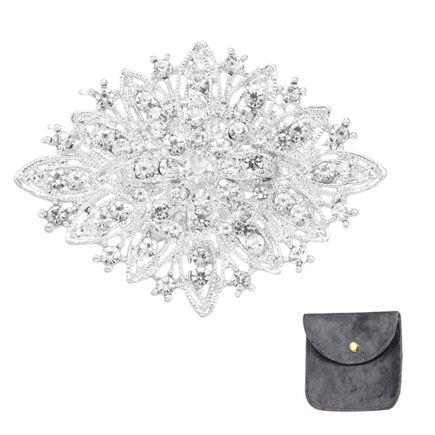 Broche de Cristal Vintage Uxcell para Mujeres, Broches de Solapa de Flor de 2.6 Pulgadas, Broche de Ramo de Aleación y Rhinestone para Bufandas, Vestido, Sombrero, Traje, Boda, Blanco