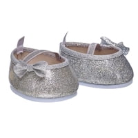 Zapatos Build A Bear Plateados Con Moño Brillante