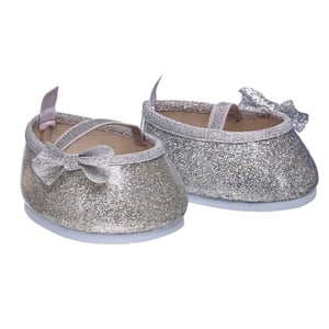 Zapatos Build A Bear Plateados Con Moño Brillante