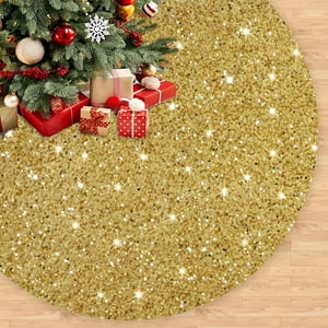 Falda Para Árbol De Navidad Fuhsy, Terciopelo Con Lentejuelas Doradas, 36 Pulgadas