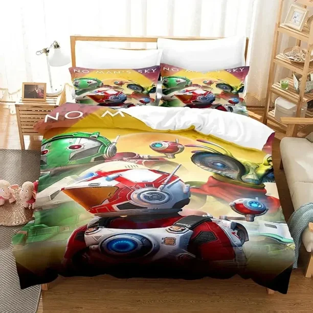 v2145 Bed Sheets Game No Mans Sky Bedding Set Duvet Cover Bed Set Quilt Cover Pillowcase Comforter king Queen Size Boy Adult Bedding Set 3-Piece Bedding Set (1 Duvet Cover + 2 Pillow Shams) Bed Sheets