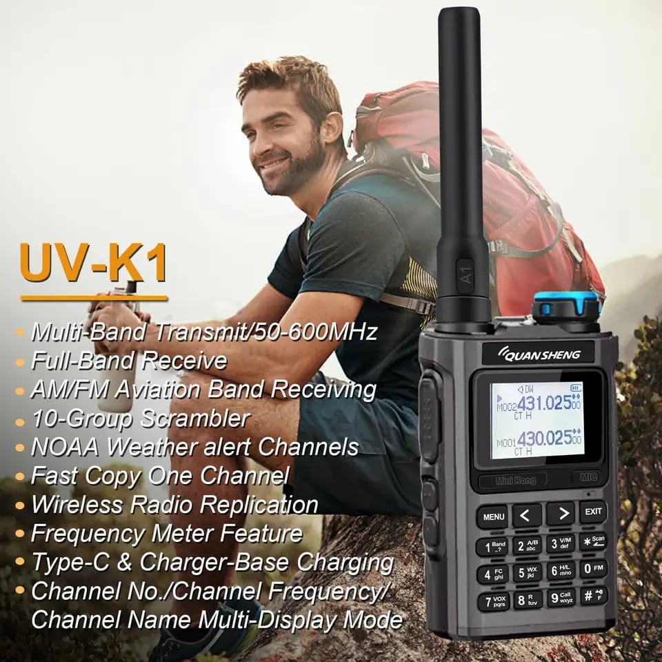 Quansheng Walkie Talkie Uv-k1 (5) 5w 200ch 50-600mhz Multibanda Multifunción Am / Fm Mini Transceptor Portátil Mini Radio