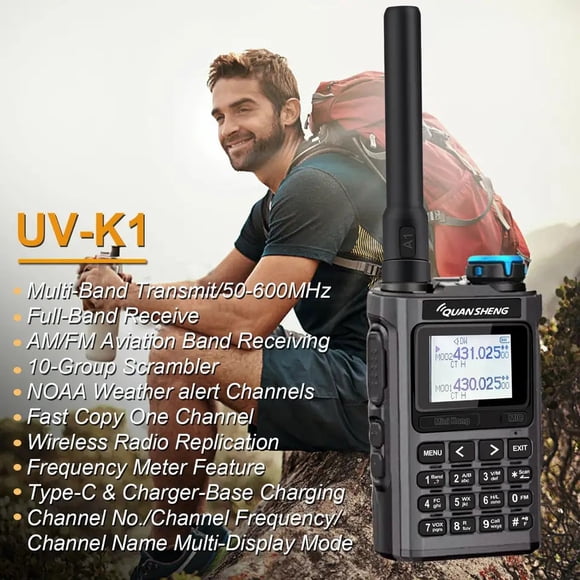 Quansheng Walkie Talkie UV-K1 (5) 5W 200Ch 50-600MHz Multibanda Multifunción AM / FM Mini Transceptor Portátil Mini Radio