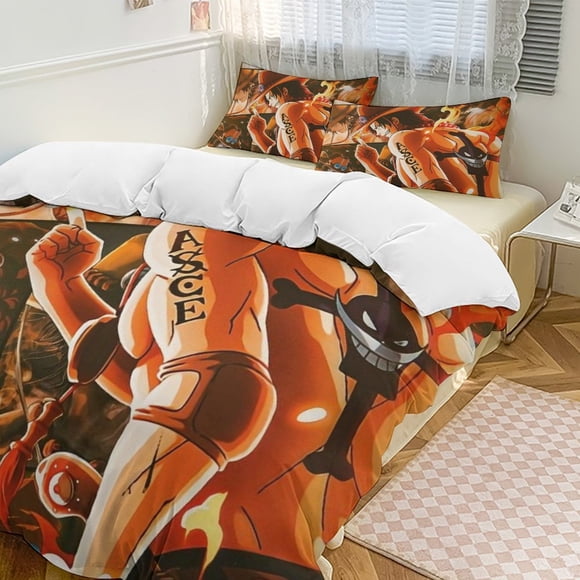 PortgasD Ace Bed Duvet Cover Funny Anime Cartoon Bedding Sets Lightweight 3 Piece Comforter Sets