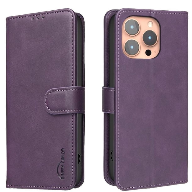 Funda Billetera para iPhone 14 PRO Protección RFID y Soporte Ajustable Morado