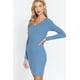 thumbnail image 4 of Saronite Vestido Corto Básico de Punto Acanalado, Ajustado, con Cuello en V y Manga Larga, Azul (para Mujer), 4 of 4