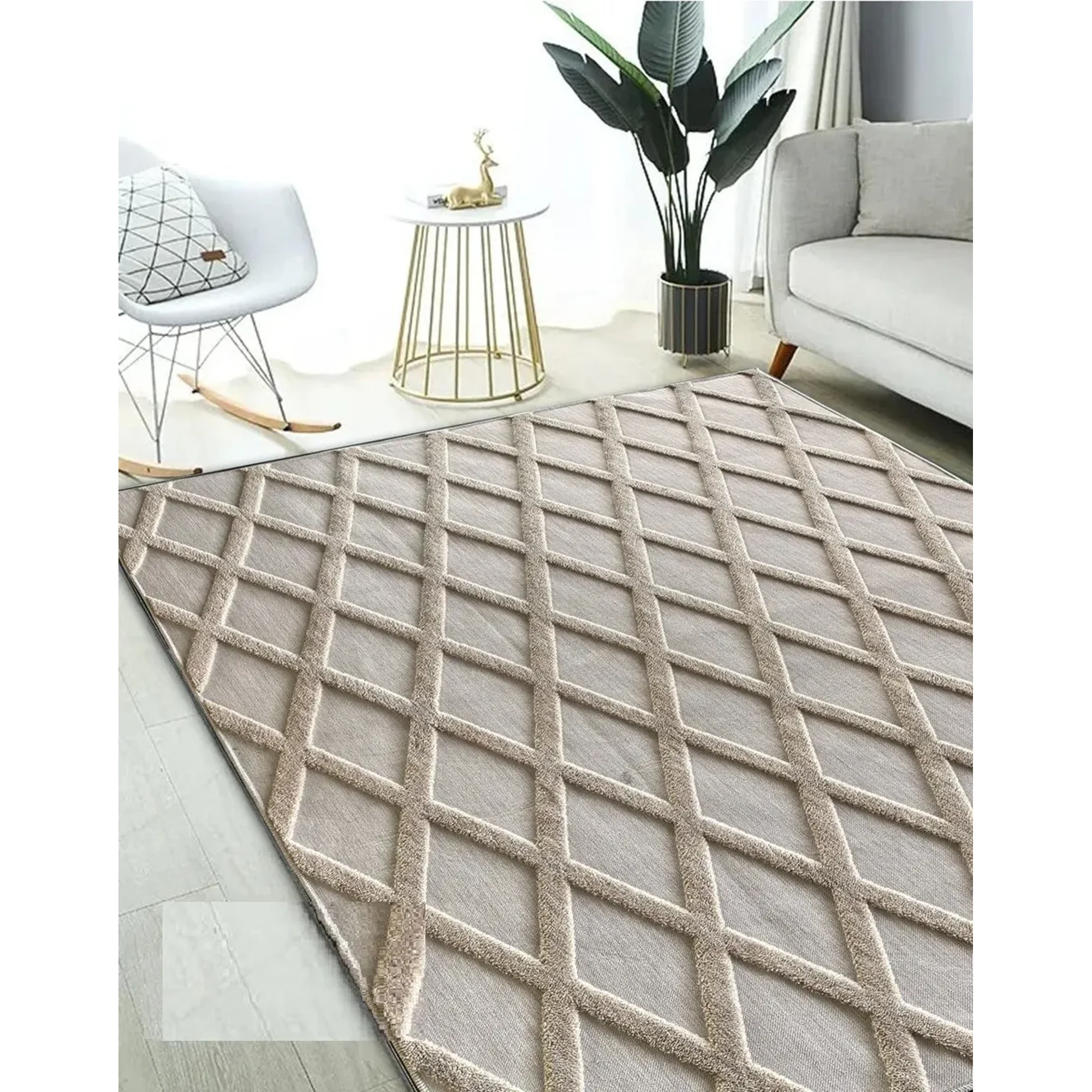 Casadeliacl - Alfombra Jacquard Algodón 160x200 Decorativa Moderna Wym 1.6 M 2 M Trenzado Beige