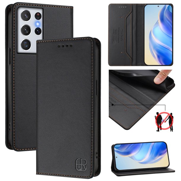 Funda Billetera con Soporte para Samsung Galaxy S21 Ultra Bloqueo RFID Plegable Negro