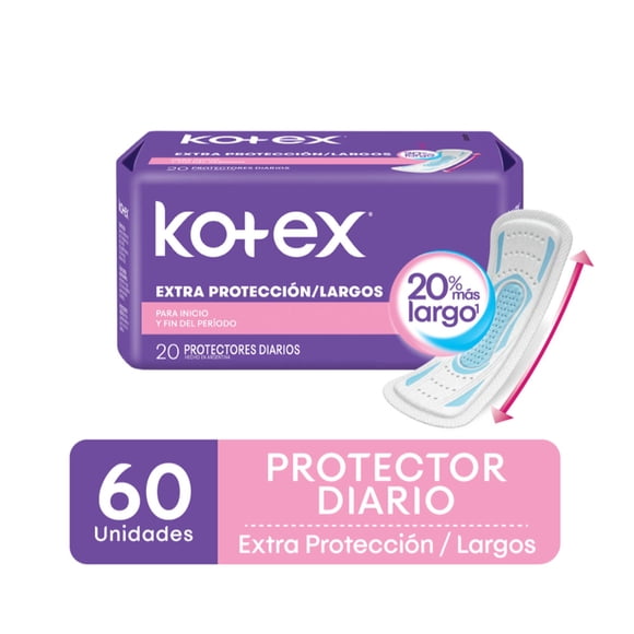 Protectores Femeninos Kotex Diarios Largos Extra Protección, 60 Un