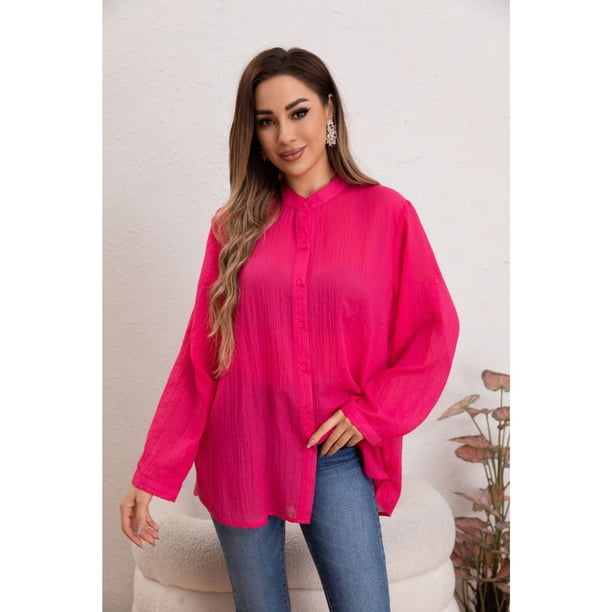 Blusa Mujer Lino Algodón Premium Liviana manga Larga Cuello Mao 8055