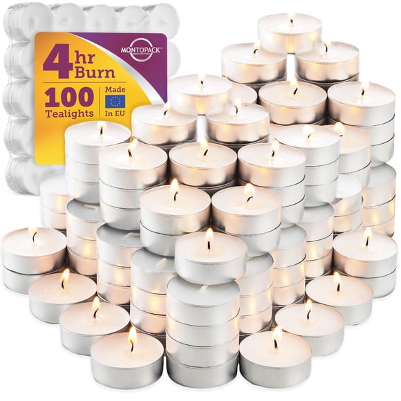 Velas de té MontoPack, sin perfume, 100 unidades, 4 horas de combustión
