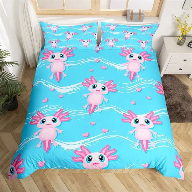 Galaxy Duvet Cover Twin King Cute Axolotl Bedding Set Cartoon Salamander Comfortable Cover Polyester Ocean Sealife Bedspread Cover
