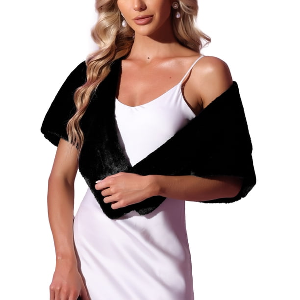 INSPIRE CHIC Chal de Piel Sintética para Mujer, Estola de Invierno, Envoltura de Boda Nupcial de los Años 1920, XS Negro