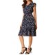 thumbnail image 4 of Vestido Floral de Mujer INSPIRE CHIC con Mangas con Volantes, Escote en V, Fruncido, Volantes, Vestidos Casuales Azul Marino S, 4 of 6