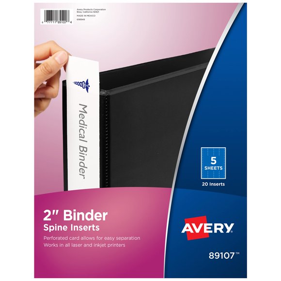 Binder Spine Inserts Avery para carpetas de anillas de 5 cm, 20 insertos