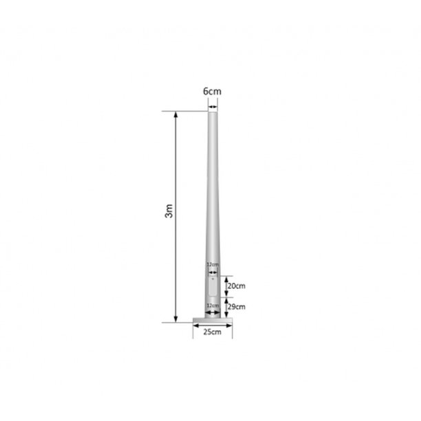 POSTEC-3M Columna Troncocónica de 3 metros Espesor 3mm Placa Base 250x250x12mm Sin Canastillo Diámetro Superior 60mm Inferior 120mm