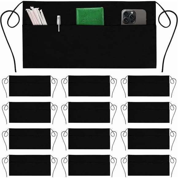 Delantal verde Lifestyle Server Cintura con 3 bolsillos, 24 unidades, negro