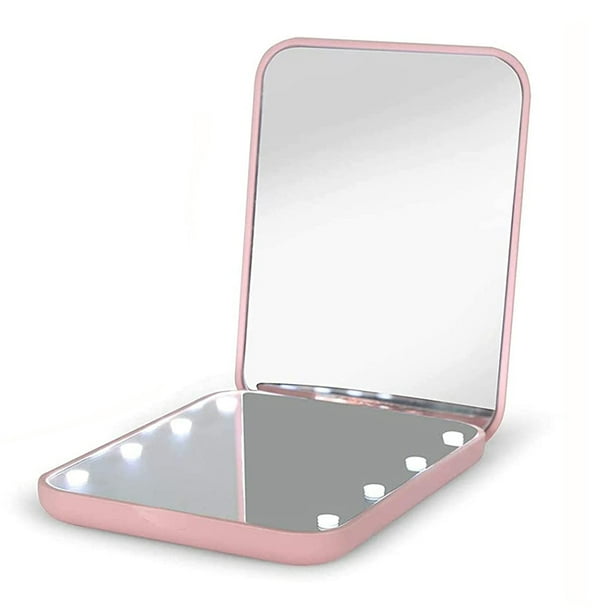 Espejo de bolsillo, espejo de maquillaje compacto de viaje con aumento LED para bolso, portátil, plegable, de mano