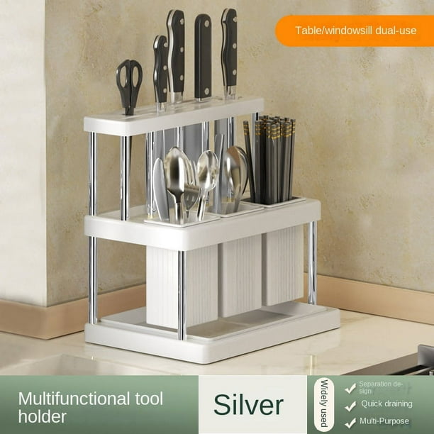 1pc Kitchen Countertop Knife And Chopsticks Cage, Multifunctional Chopsticks, Knives, Spoons, Storage Racks, Light Luxury Plastic Kitchenware, Drainage Shelves, Home Kitchen Supplies