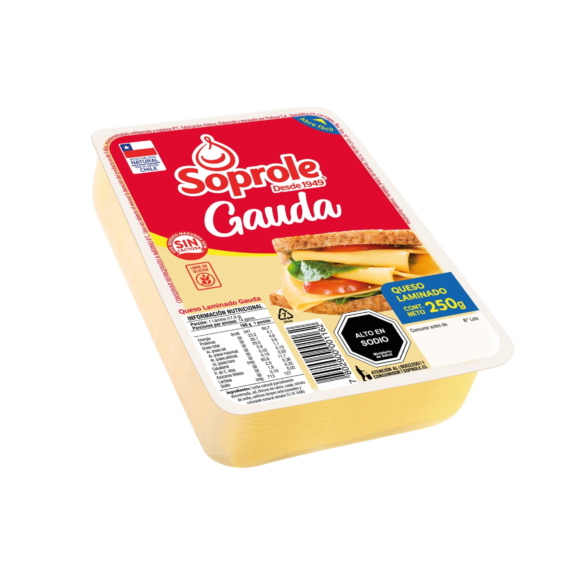 Queso Gauda Laminado 250 g Soprole
