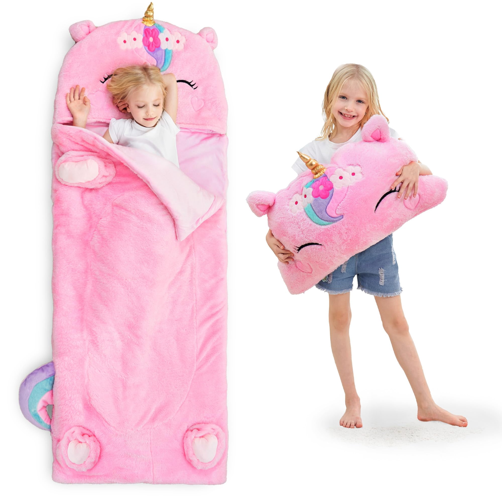 Iplay, Ilearn - Saco De Dormir Iplay Ilearn Kids Unicorn Con Almohada, 70 X 27 X 5 Cm, 1-8 Pulgadas