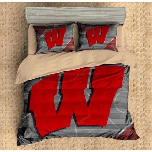 Custom Wisconsin Badgers Set Flatcases Quilt Duvet Cover Set 3-Piece Bedding Set