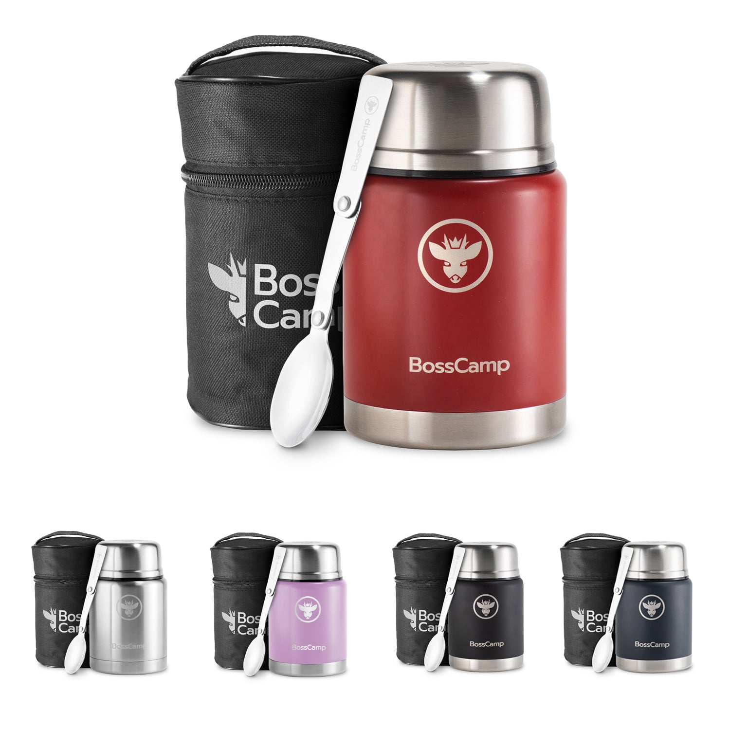 Termo Comida Bosscamp 500 Ml Rojo Acero Inoxidable Bolso Térmico Cuchara