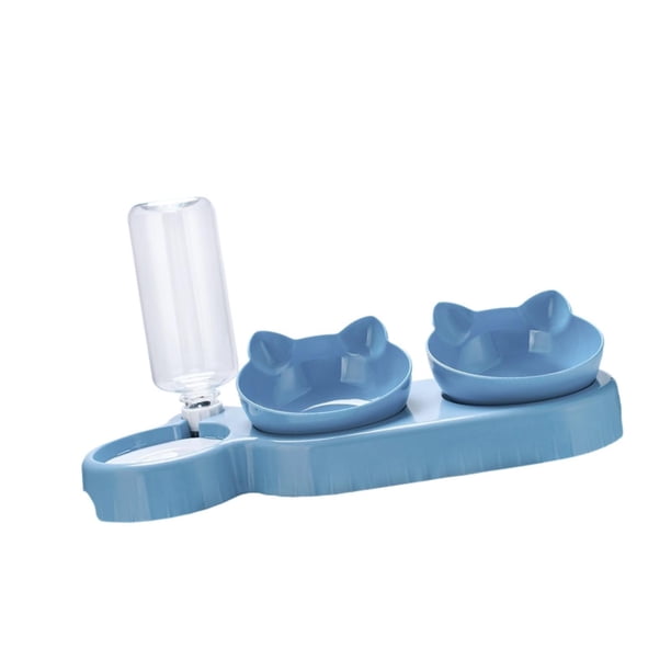 Comedero para Gatos con Dispensador Automático de Agua Y Cuenco Inclinado Que Protege El Cuello Diseño Ergonómico Desmontable Fácil de Limpiar Adecuad Azul claro