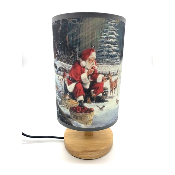 Lámpara de mesa CDecor 28 cm Santa Claus con base de madera 3 W