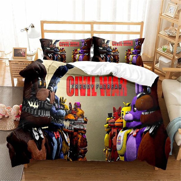 Kids Five Nights-at Freddy's Bedding Duvet Cover Queen Size3 Pieces Soft Light-Weight Comforter Cover with Pillow Shams