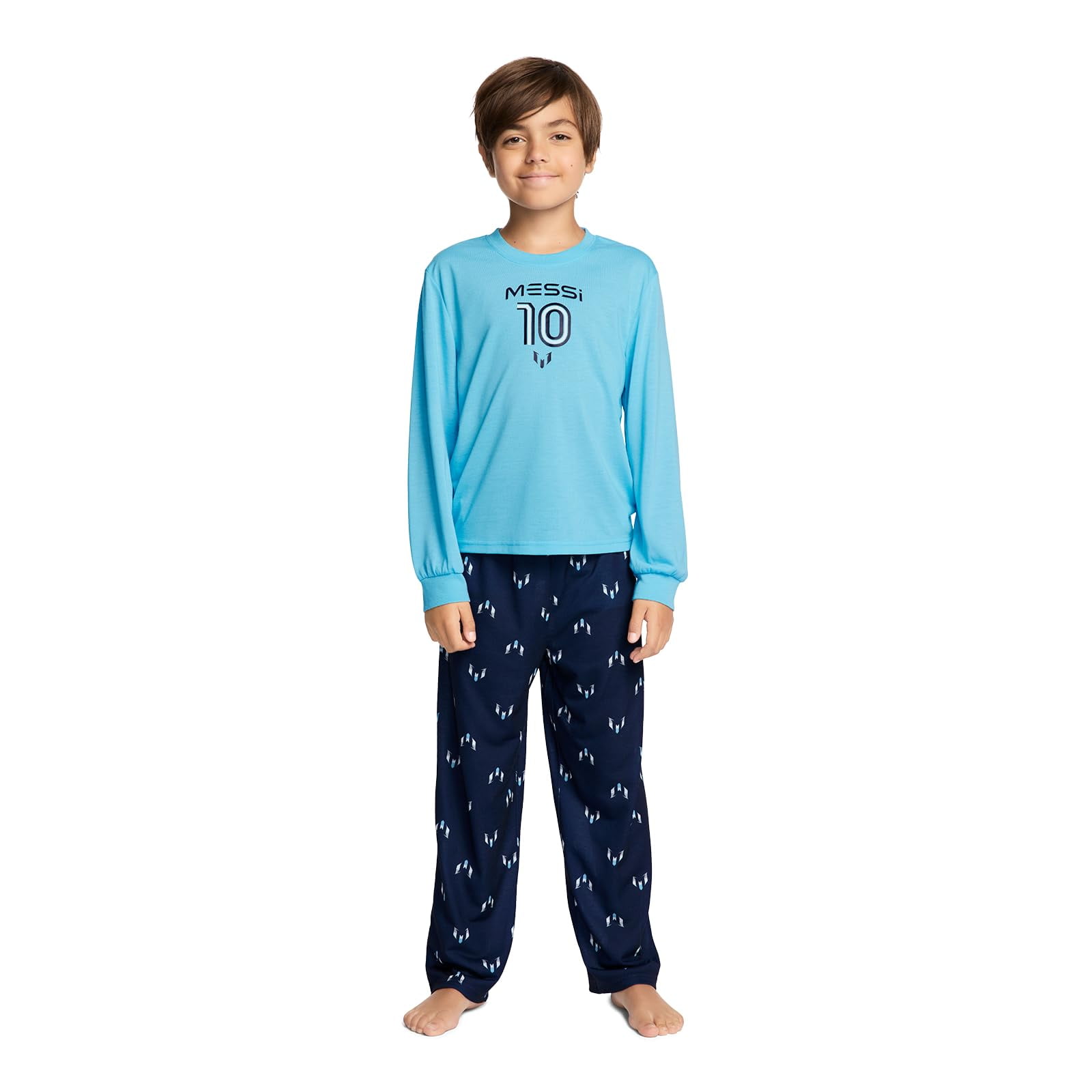 Conjunto De 2 Piezas De Manga Larga Para Niño Messi, Azul Aire, Talla 6-7