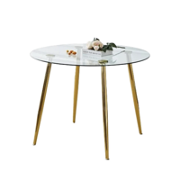 Habita2 Chile - Mesa Minimalista Redonda Dorada De Vidrio 100Cm - Estructura Gold