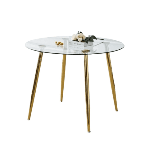 Habita2 Chile - Mesa Redonda Dorada De Vidrio Minimalista 120Cm - Estructura Gold