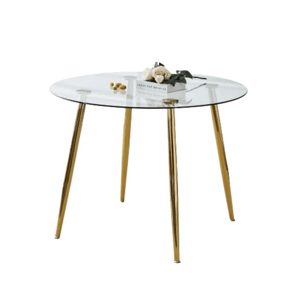 Mesa Redonda Dorada De Vidrio Minimalista 120cm - Estructura Gold